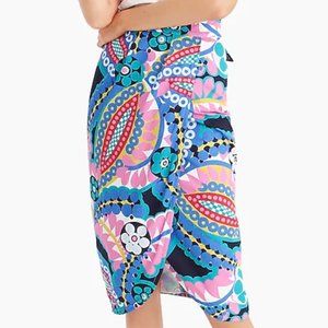J.CREW TIE BACK TULIP SKIRT IN RATTI KALEIDOSCOPE